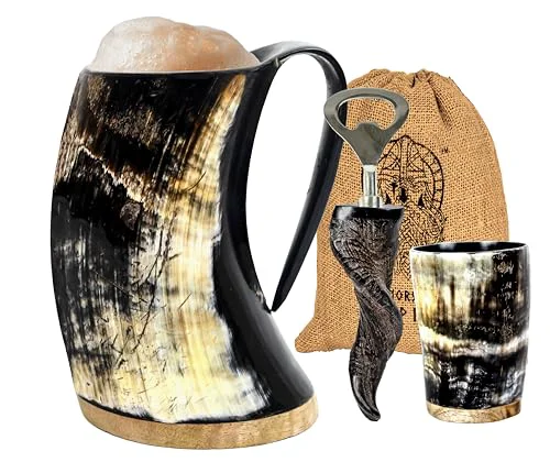 Clean Viking Horn Mug 16oz set with Shot Glass Bottle Opener Healthy