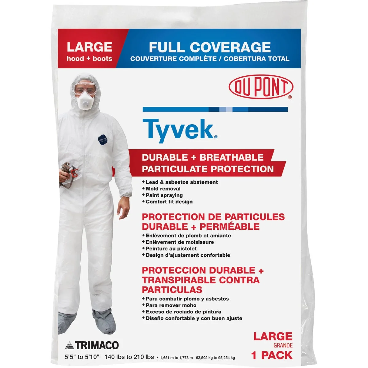Natural Dupont Tyvek Large Hooded Reusable Painter's Coveralls Certified