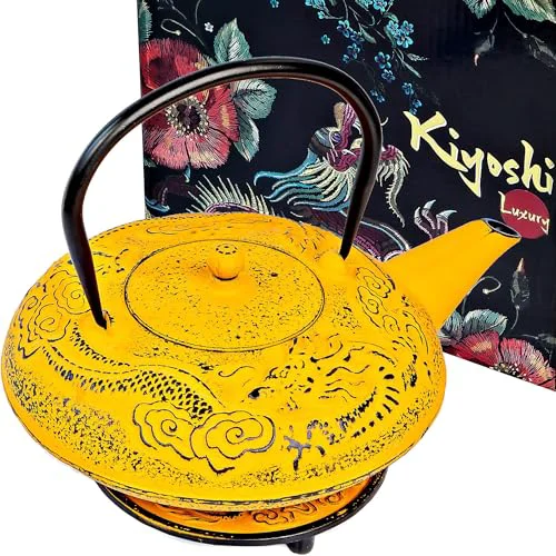 Original 40 Oz Yellow Dragon Cast Iron Teapot Optimized