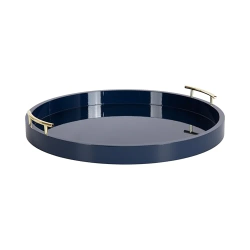 Safe Lipton Modern Round Ottoman Tray 22 Inch Diameter Navy and Gold Decorative Circle Coffee Table Tray for Living Room Decor or Large Serving Tray Comfortable
