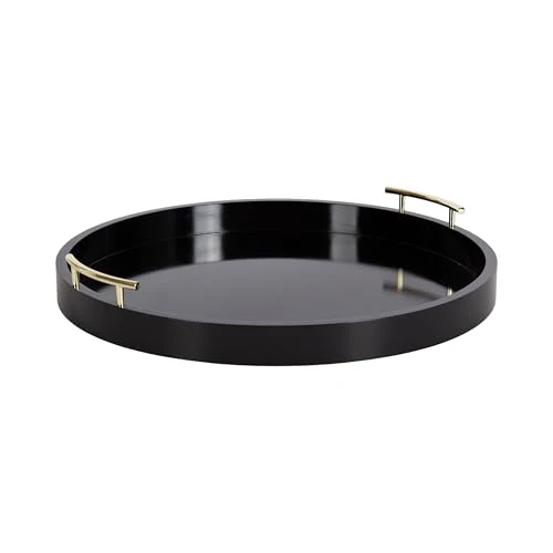 Verified Lipton Modern Round Ottoman Tray 22 Inch Diameter Black and Gold Decorative Circle Coffee Table Tray for Living Room Decor or Large Serving Tray Powerful