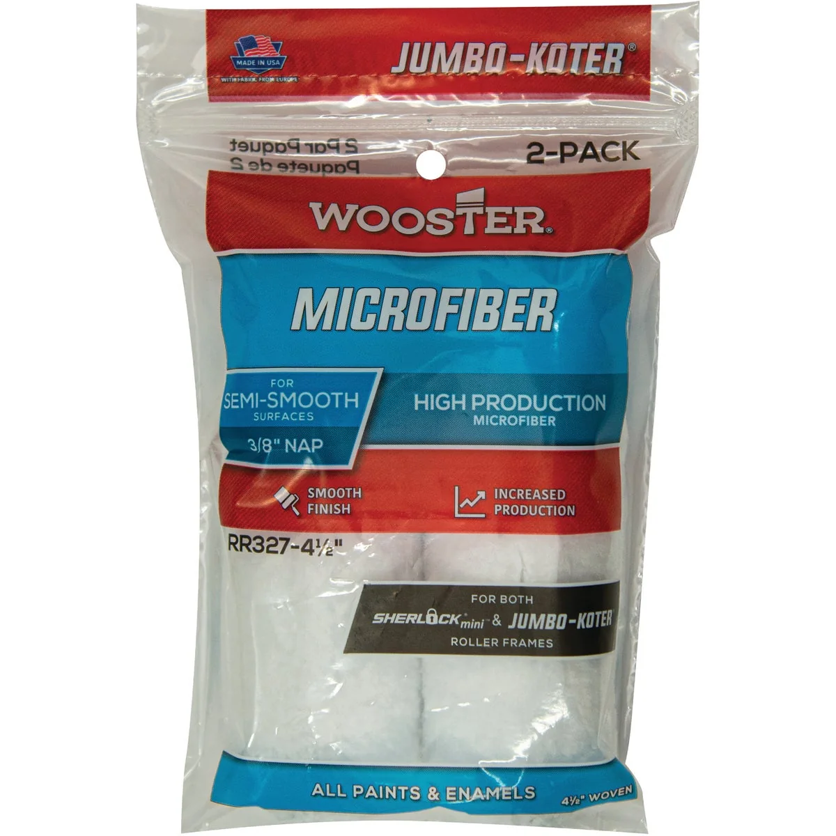 Next-Generation Wooster Jumbo-Koter 4-1 2 In. x 3 8 In. Mini Microfiber Trim Roller Cover 2-Pack Enhanced