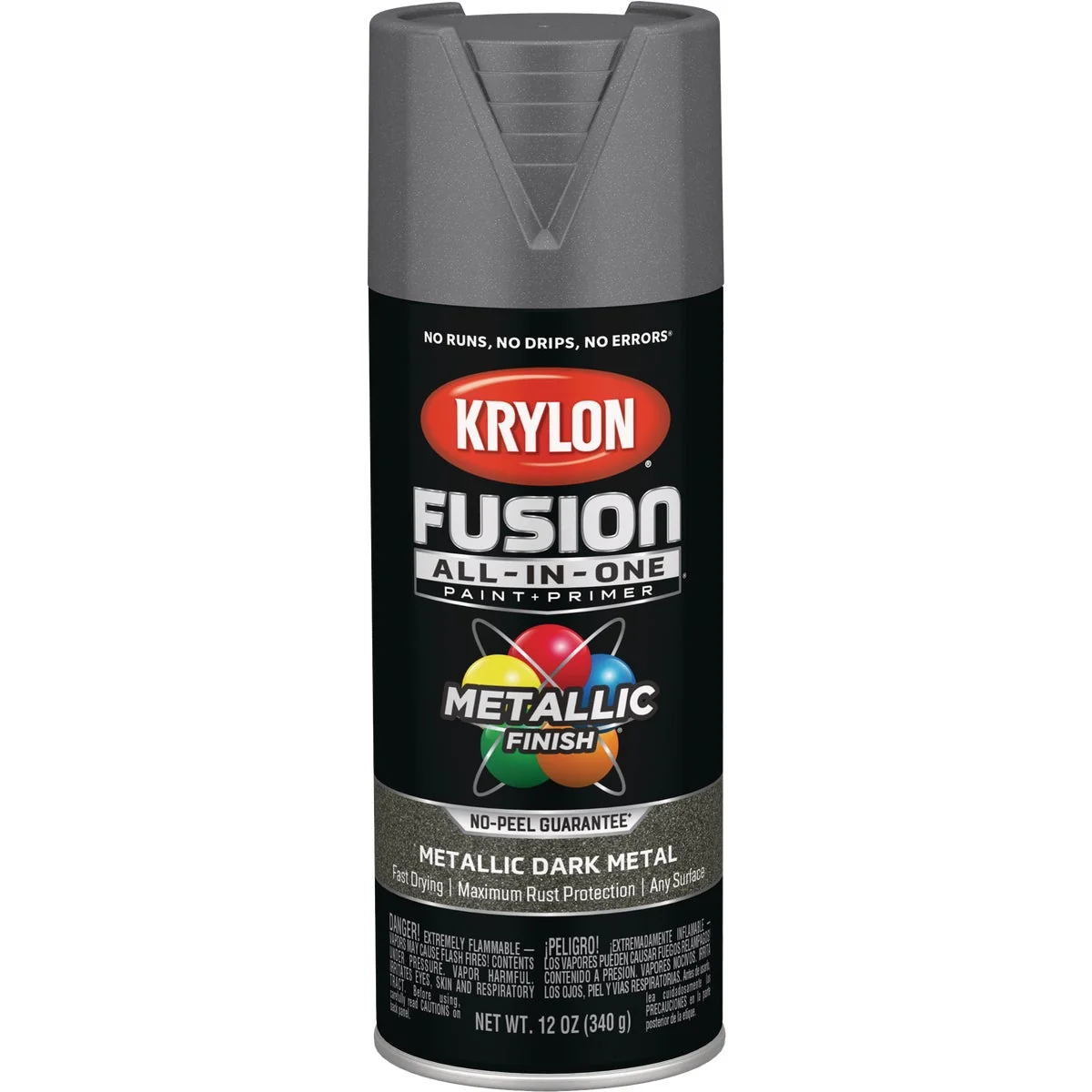 Clean Krylon Fusion All-In-One Metallic Spray Paint Primer Dark Metal Easy-to-Use