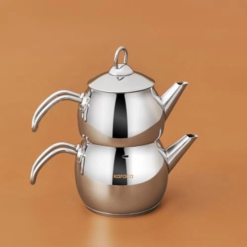 Fine Adelya Stainless Steel Induction Teapot Set with 0.65L Teapot 1.1L Tea Kettle Optimized
