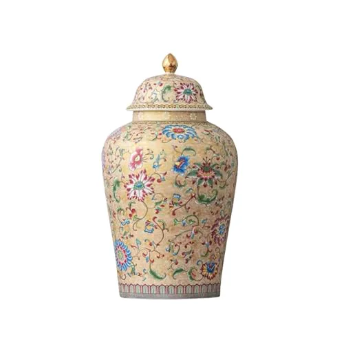 Soft 12in flower Ginger Jar with Lid Chinese Decorative brown Ceramic Fine Crafted