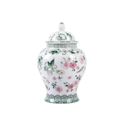 Optimized 8inches green Ginger Jar with Lid Chinese Decorative flower Ceramic Practical