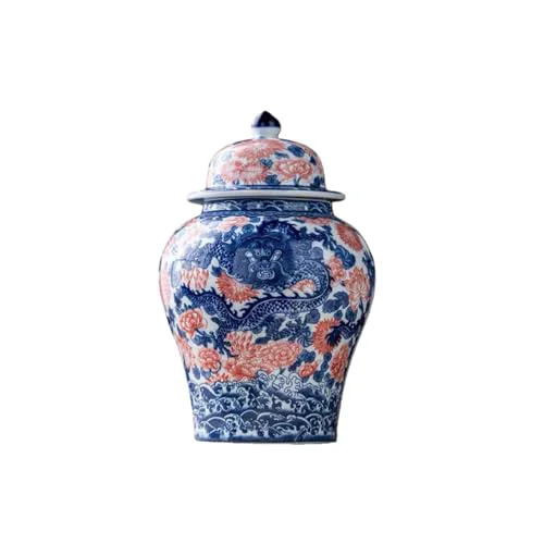 First-Class 8 inches dragon Ginger Jar with Lid red blue Decorative Ceramic Flexible