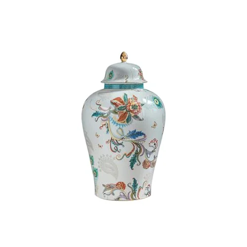 Smart 12 inches flowers Ginger Jar with Lid Chinese Decorative Ceramic Organic