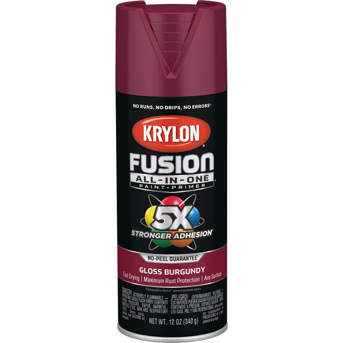 Genuine Krylon Fusion All-In-One Gloss Spray Paint Primer Burgundy Practical
