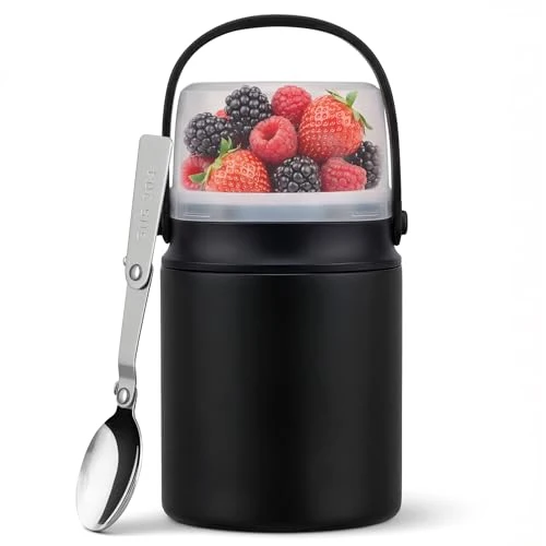 Practical 2-in-1 Thermos for Hot Food with Snack Box Container - 20oz Stainless Steel Insulated Food Container with Handle and Spoon Leak Proof Bento Box Kids Adult for School Lunch Office Traditional