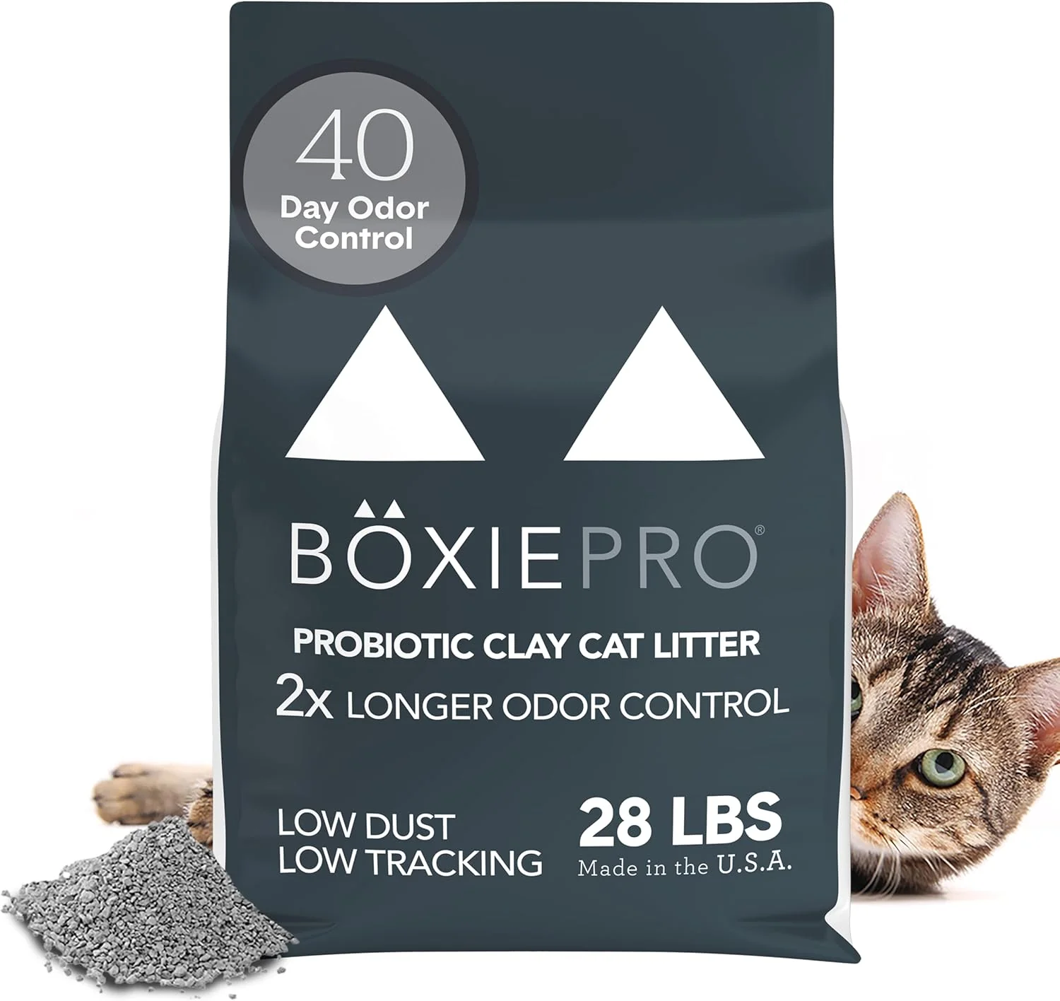 Long-Lasting Boxie® Probiotic 40 Day Natural Odor Control Cat Litter 28lb Clumping Clay Kitty Litter Sustainable