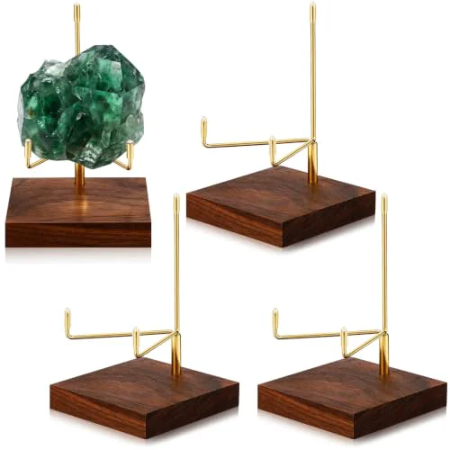 Pure 4 Pcs Rock Display Stand Wood Base 4 Count Reusable