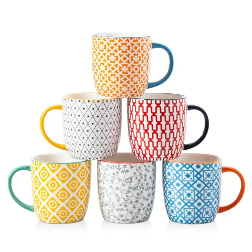 Carefully Designed 10 Oz Ceramic Coffee Mugs Set of 6 6 Count Premium Material