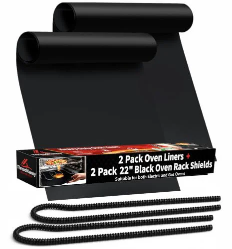 Professional Oven Liners for Bottom of Oven 17 x 25 and Silicone Rack Guards Black 22 4 Count Effective