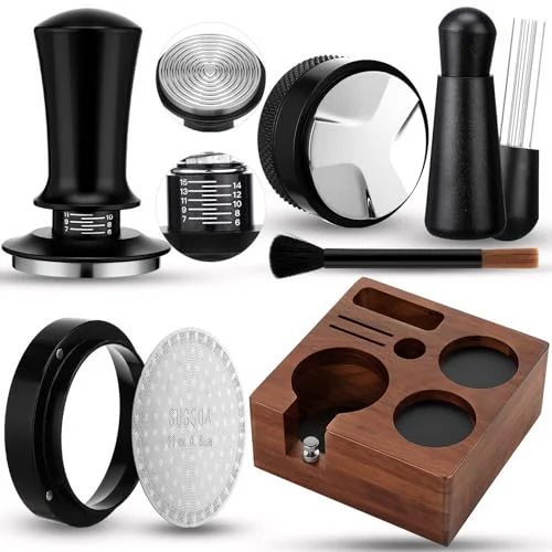 First-Class 7 Pcs 53mm Espresso Accessories Kit with Wood Tamping Station 7 Count Enhanced
