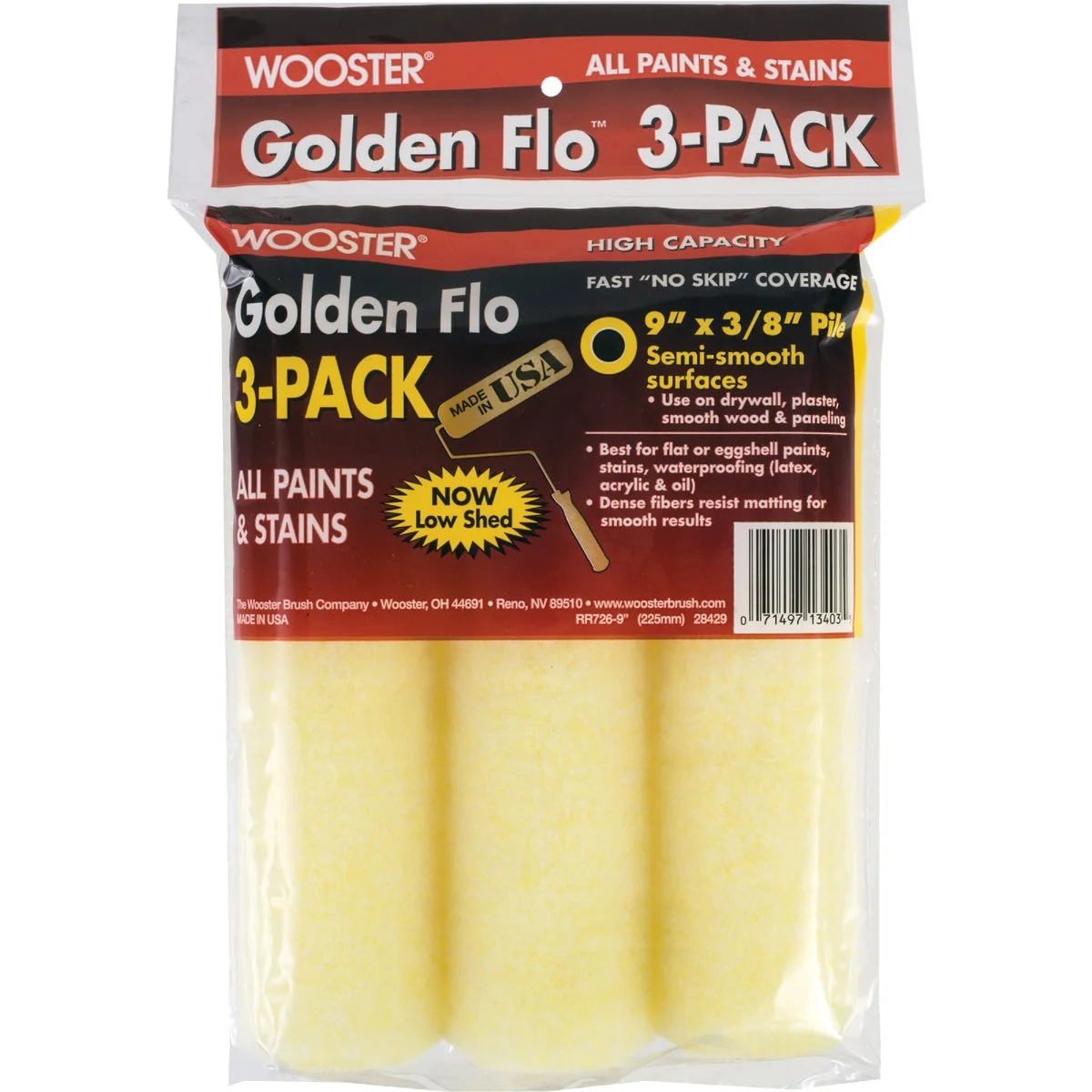Smooth Wooster Golden Flo 9 In. x 3 8 In. Knit Fabric Roller Cover 3-Pack Trusted