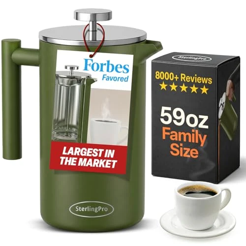 Lightweight Non Toxic Extra Large Insulated Stainless Steel French Press Coffee Maker 59oz Official