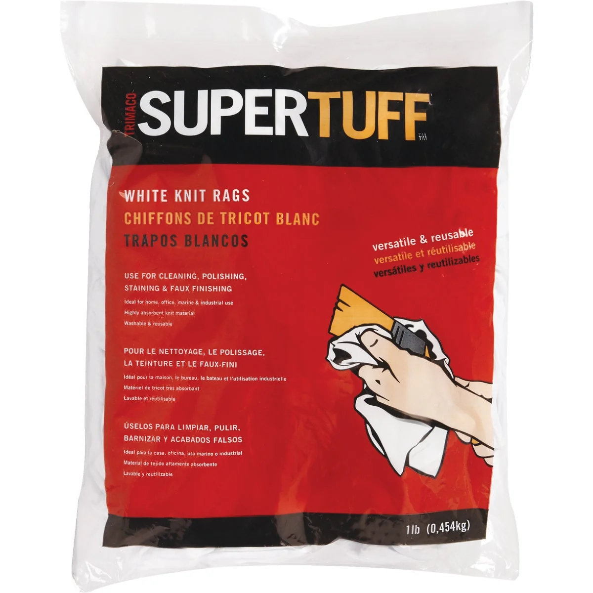 Soft Trimaco SuperTuff 1 Lb. White Staining Rags Natural