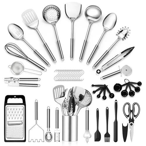 Traditional Stainless Steel Cooking Utensil Set 39 Count Artisan