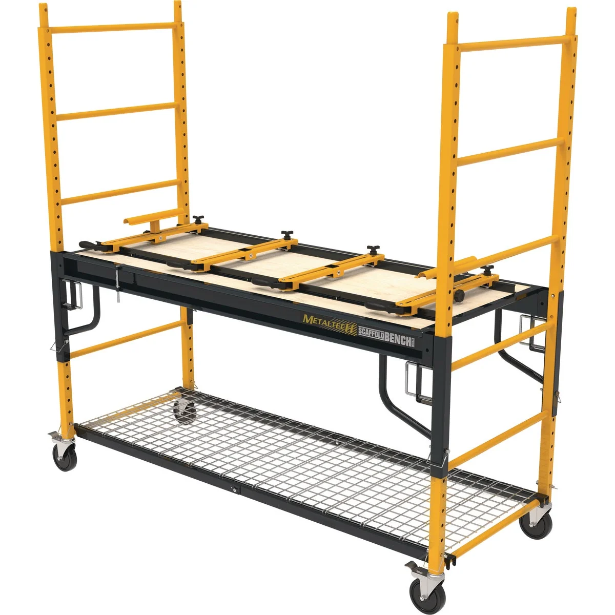 Original Metaltech 4-in-1 Scaffolding Miter Saw Stand Storage Rack Utility Cart World-Class