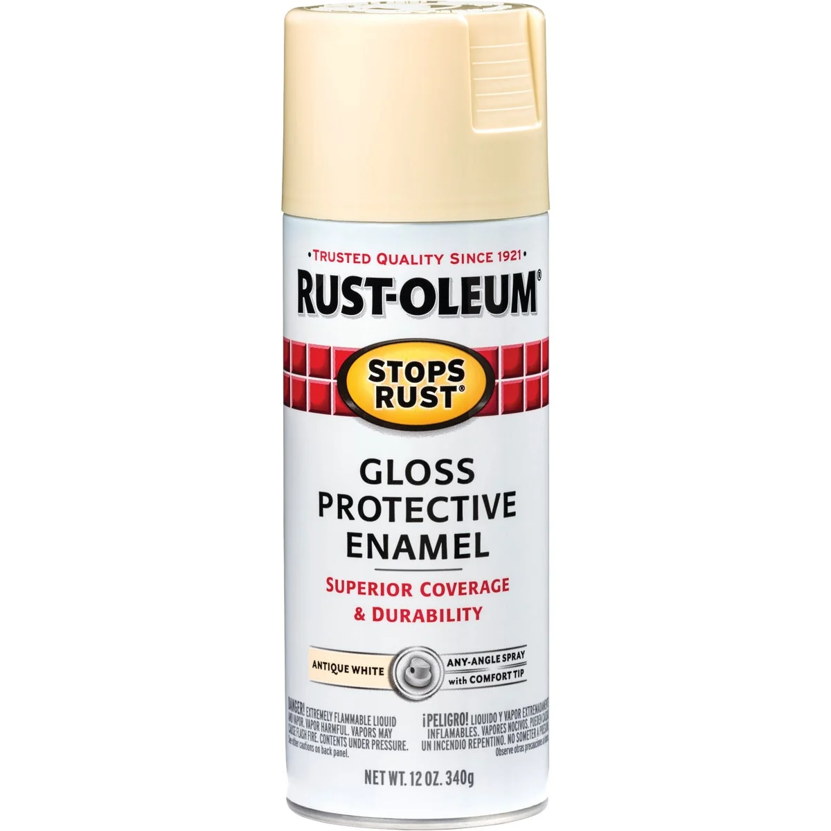 Elite Rust-Oleum Stops Rust Gloss Antique White 12 Oz. Anti-Rust Spray Paint Easy-to-Use