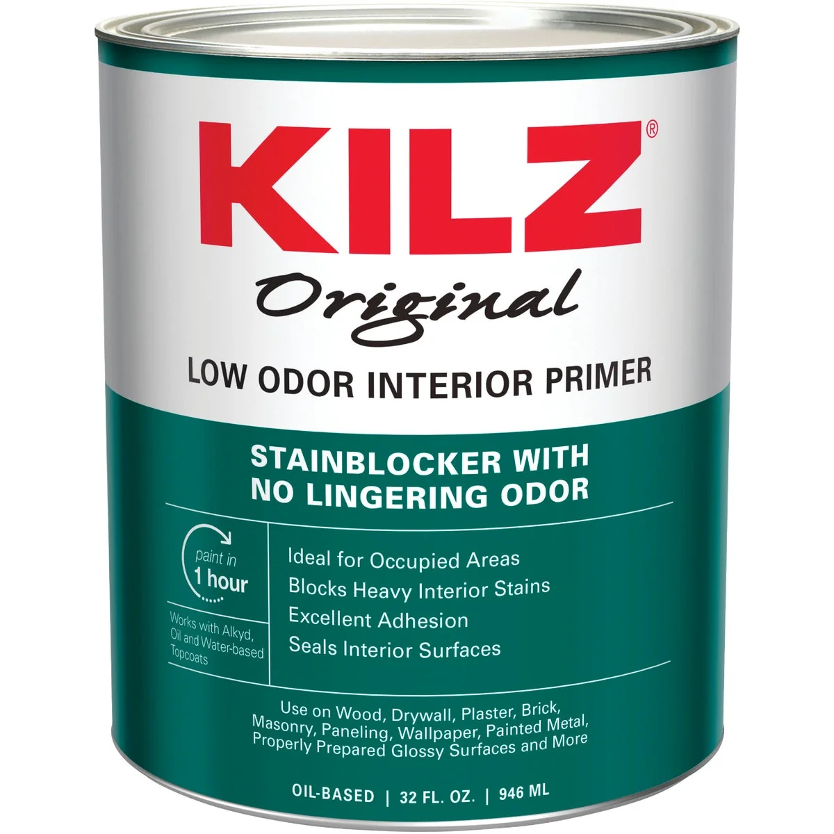 Fine Crafted Kilz Low Odor Oil-Based Interior Primer Sealer Stainblocker White 1 Qt. Responsible