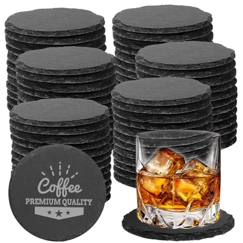 Top-Quality 72 PCS Black Natural Slate Coasters Bulk Set 4 Inch Laser Engraving Blanks with Anti Scratch Bottoms for Home 72 Count Advanced