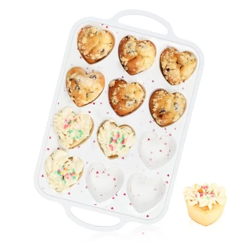 Soft Silicone Heart Shaped Muffin Pan with Metal Reinforced Frame Stylish