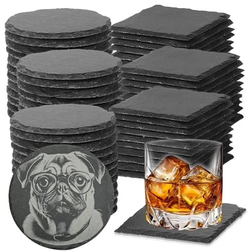 Original Design 72pcs Slate Coasters Black 4 Inch Bulk Blank Rock Coasters Blank Laser Engraving 72 Count Fashionable