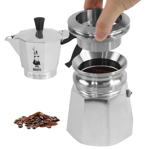Next-Generation 4-6-Cup Moka Pot Tamper 304 SS Dosing Funnel Distributor Silver Environmentally Friendly