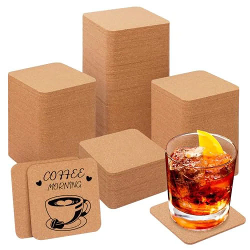 Effective 130 Pieces 4 x 4 Inch Cork Coasters for Drinks 130 Count Pure