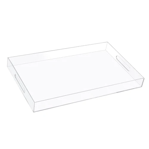 Efficient 18×16 Inch Clear Acrylic Serving Tray with Handles Extra Large Ottoman Tray Decorative Tray Spill Premium