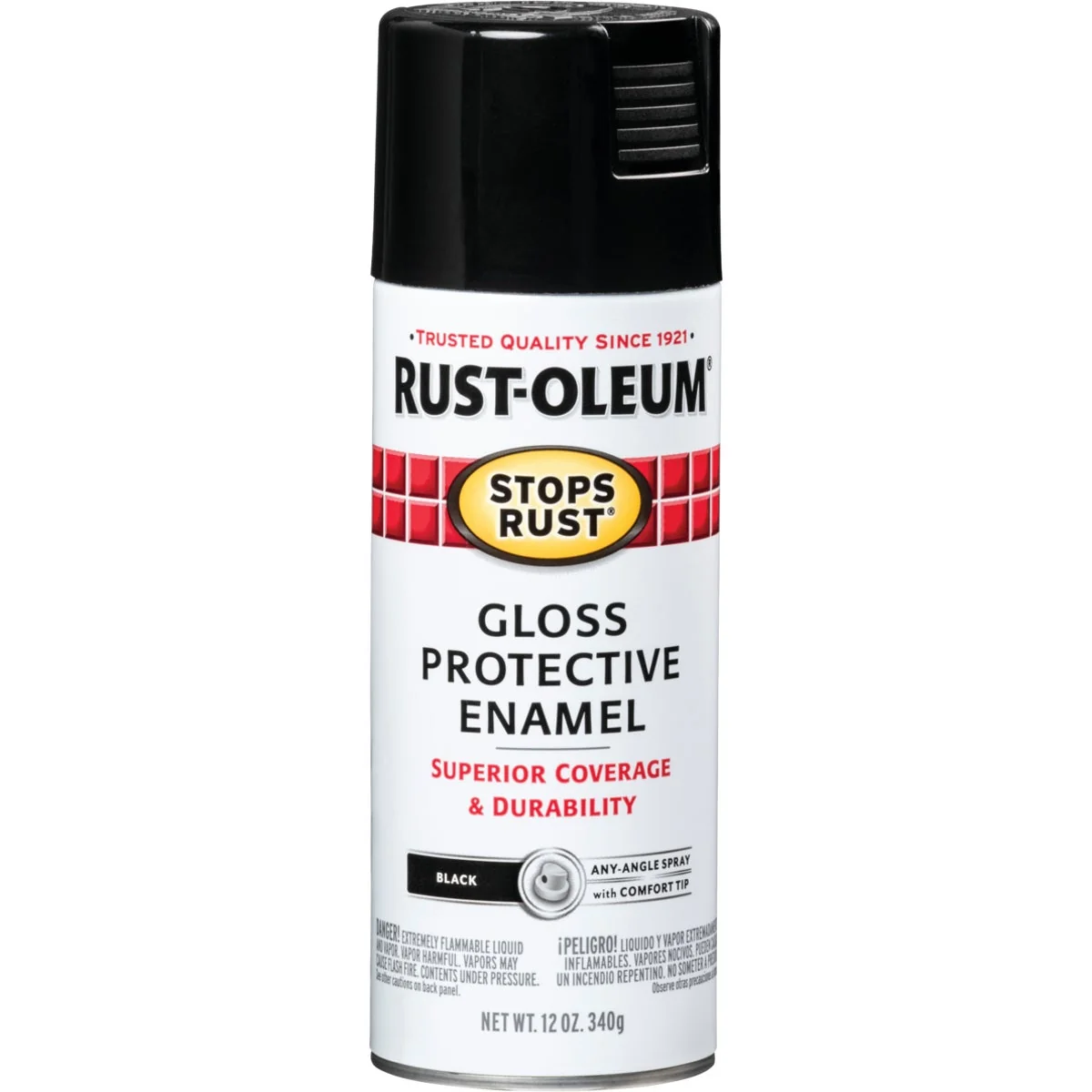 Green Rust-Oleum Stops Rust Gloss Black 12 Oz. Anti-Rust Spray Paint Effective