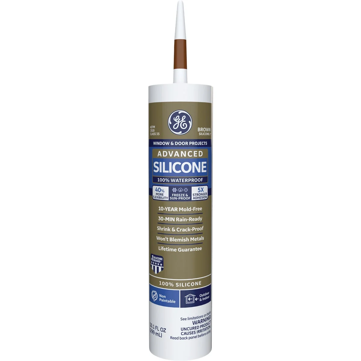 Enhanced GE Advanced Silicone 2 Window Door Sealant Brown 10.1oz Elegant