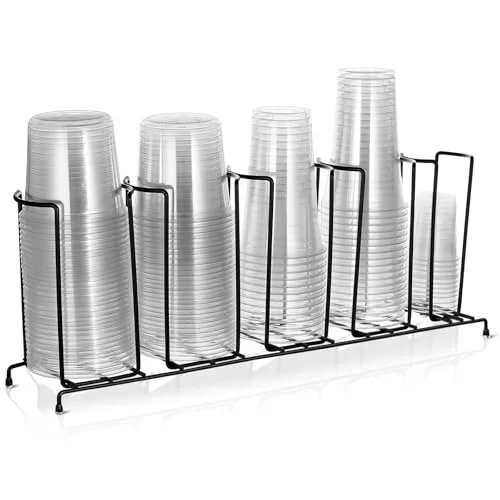 Clean 1 Pcs 5 Section Coffee Cup Organizers 23 x 5 x 8.5 Inch Wire Rack Coffee Cup and Lid Holder Black Iron Lid Dispenser Countertops Station Organizer for Kitchen Storage Essentials Original