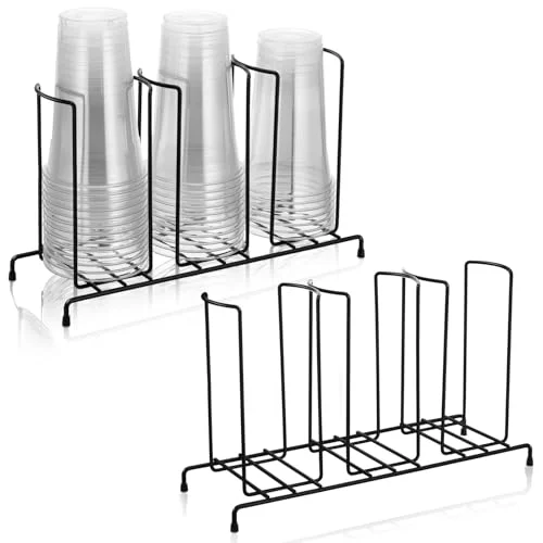 Versatile 2 Pcs 3 Section Coffee Cup Organizers 14.2 x 8.5 x 5 Inch Wire Rack Coffee Cup and Lid Holder Black Iron Lid Dispenser Countertops Station Organizer for Kitchen Storage Essentials 2 Count Recyclable
