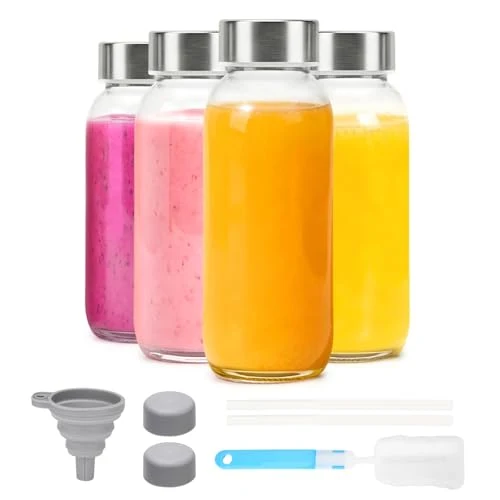 Comfortable Glass Juice Bottles with Lid 12 oz Original