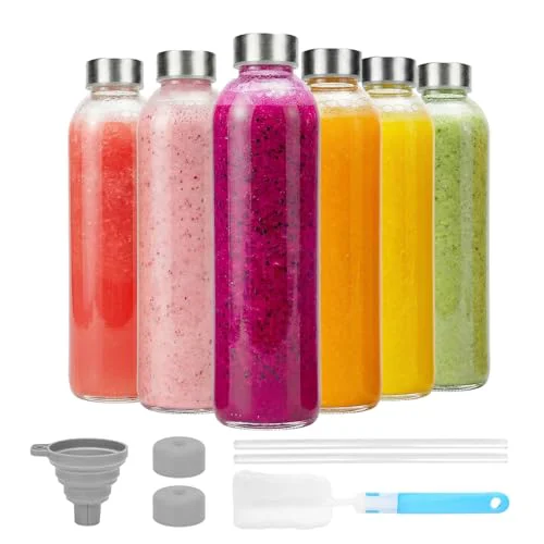 Relaxed 24 oz Glass Water Bottles with Lids Functional
