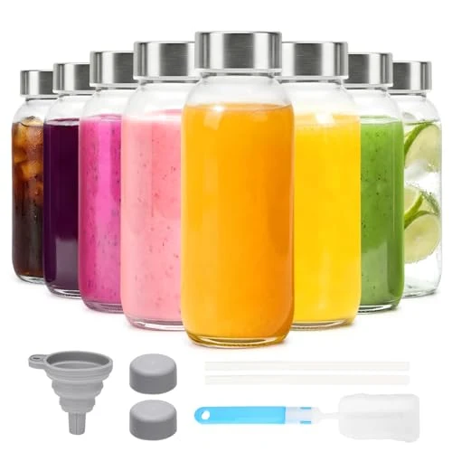 Consistent Glass Juice Bottles with Lid 12 oz Detailed