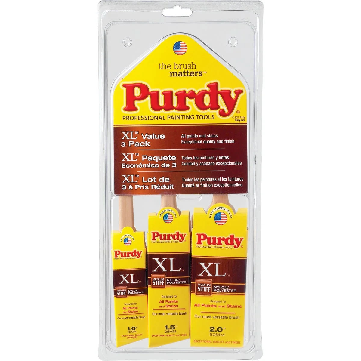 Next-Generation Purdy XL 1 In. Angle 1-1 2 In. Angle 2 In. Flat Trim Polyester-Nylon Paint Brush Set 3-Pack Powerful
