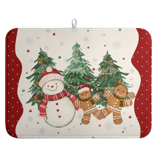 Modern Winter Snowman Red Dish Drying Mats Christmas Gingerbread Man Dish Mat Drying Matt Xmas Tree Dishes Dryer Pad For Kitchen Counter Absorbent Microfiber Washable Foldable Reusable 18x24 In Authentic