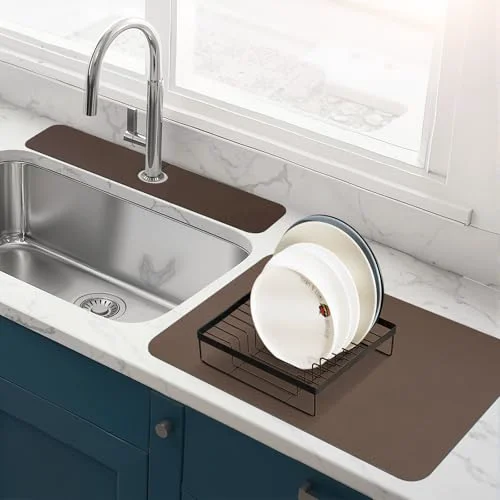 Sophisticated Dish Drying Mat Faucet Mat for Kitchen Sink 2 Count Safe