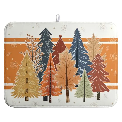 Pure Fall Maple Tree Dish Drying Mats Thanksgiving Dish Mat Colorful Autumn Drying Matt Dishes Dryer Pad for Kitchen Counter Absorbent Microfiber Washable Foldable Reusable 18x24 in Specialty