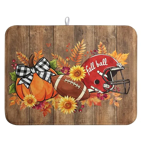 Expertly Made Fall Pumpkin Dish Drying Mats Thanksgiving Dish Mat Football Wood Drying Matt Dishes Dryer Pad for Kitchen Counter Absorbent Microfiber Washable Foldable Reusable 18x24 in Quality