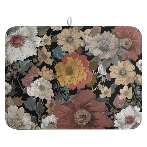 Proven Spring Boho Floral Dish Drying Mats Spring Summer Vintage Flowers Dish Mat Farmhouse Drying Matt Dishes Dryer Pad for Kitchen Counter Absorbent Microfiber Washable Foldable Reusable 18x24 in Green