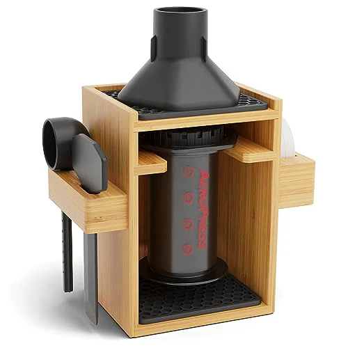 Smooth Organizer Stand for AeroPress Bamboo Coffee Caddy Compact Black Durable
