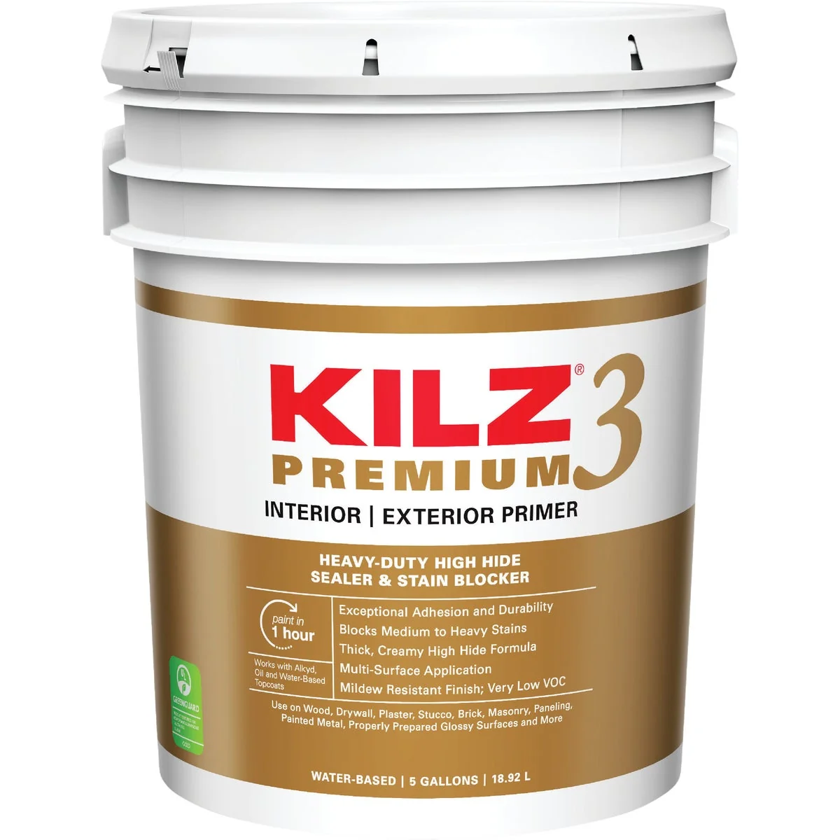 Proven KILZ 3 Premium Water-Base Interior Exterior Sealer Stain Blocking Primer White 5 Gal. Quality