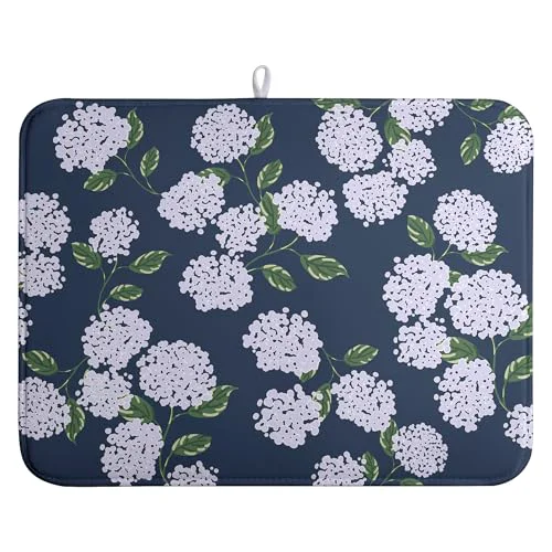 Outstanding Navy Blue Hydrangea Dish Drying Mats Spring Summer Dish Mat Vintage Floral Drying Matt Dishes Dryer Pad for Kitchen Counter Absorbent Microfiber Washable Foldable Reusable 18x24 in Responsible