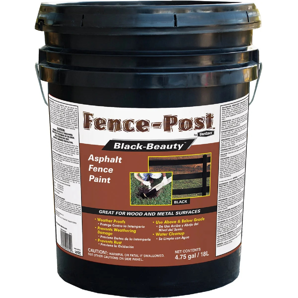 Effective Gardner Fence-Post Black-Beauty 5 Gal. Asphalt Fence Paint Enhanced