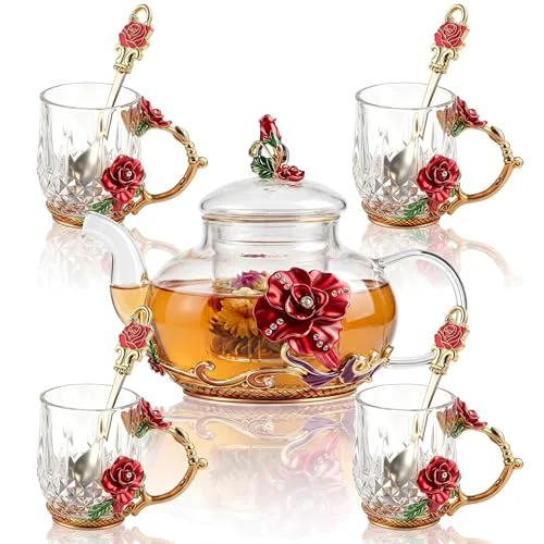Pure 5 Pcs Floral Glass Tea Set 5 Count Easy-to-Use